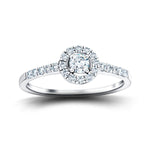 18k White Gold Halo Engagement Ring Side Stones 0.75ct G/SI Quality - All Diamond