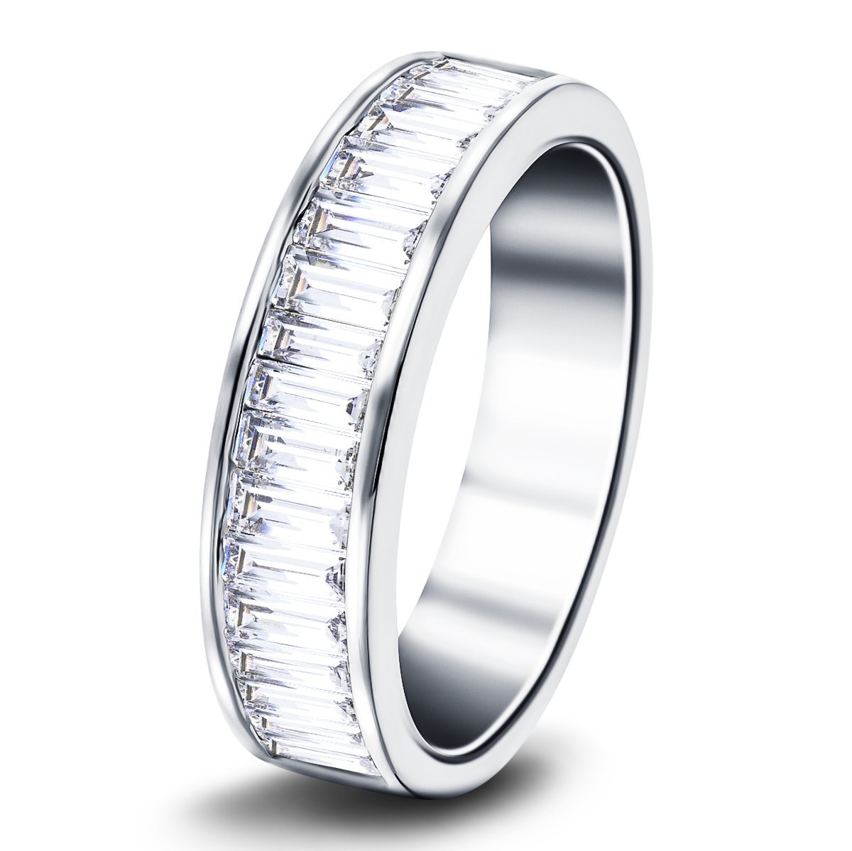 20 Baguette Diamonds Half Eternity Ring 0.75ct 18k White Gold 4.0mm - All Diamond