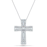 2.00ct Baguette and Round Cut Claw Set Diamond Cross in 9k White Gold - All Diamond