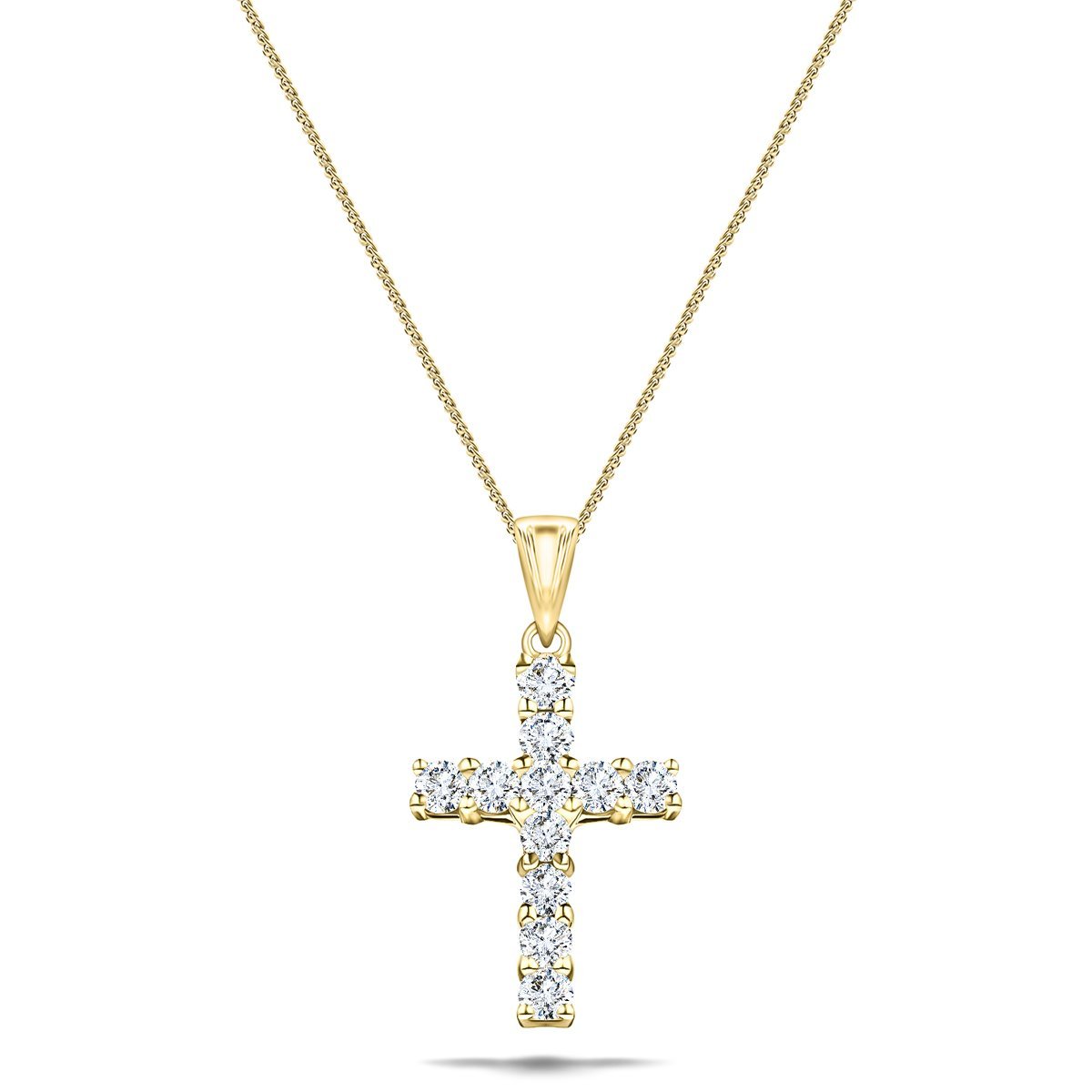 2.00ct Classic Claw Set Diamond Cross Pendant in 18K Yellow Gold - All Diamond