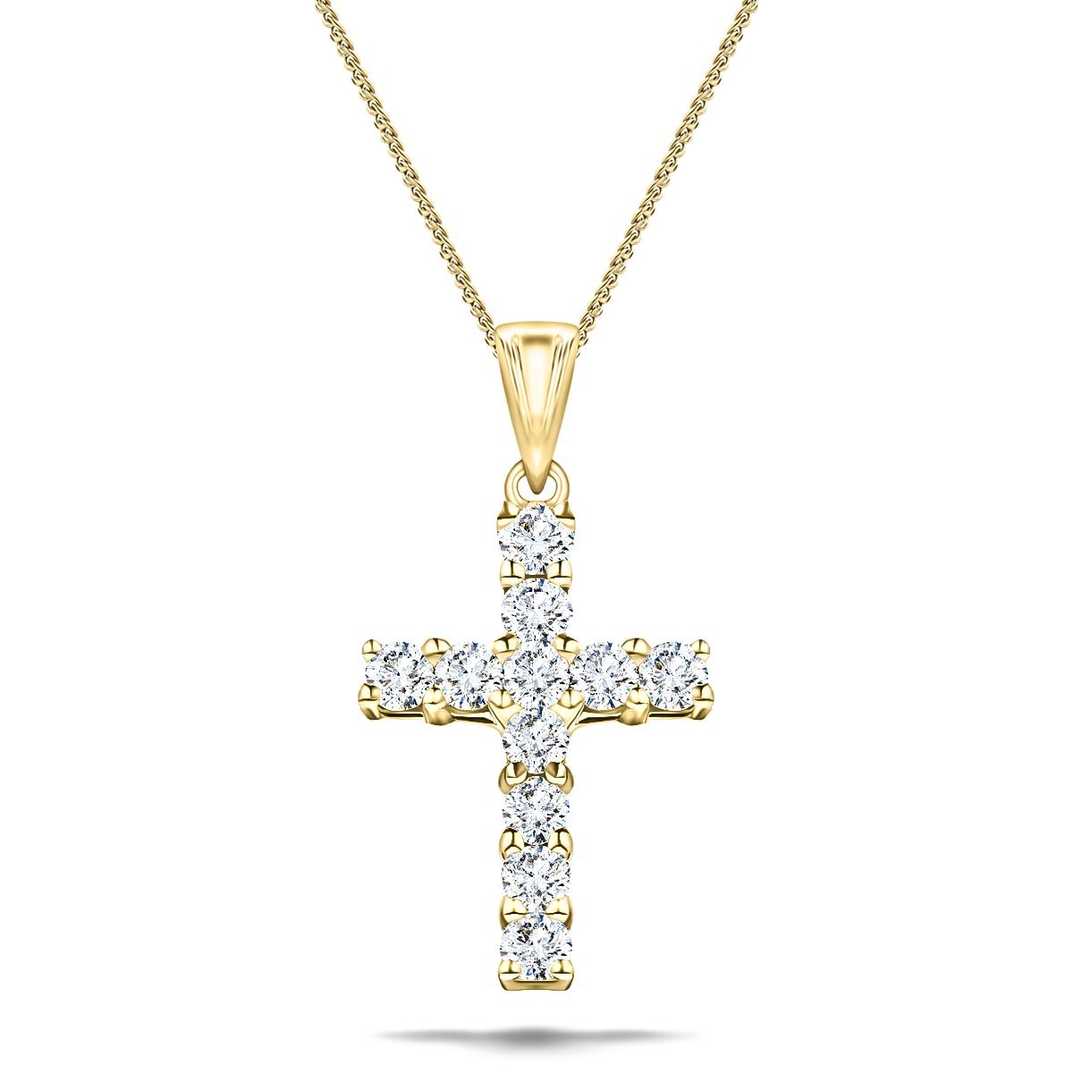 2.00ct Classic Claw Set Diamond Cross Pendant in 18K Yellow Gold - All Diamond