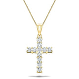 2.00ct Classic Claw Set Diamond Cross Pendant in 18K Yellow Gold - All Diamond