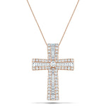 2.30ct Baguette & Round Cut Claw Set Diamond Cross in 18k Rose Gold - All Diamond