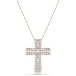 2.30ct Baguette & Round Cut Claw Set Diamond Cross in 18k Rose Gold - All Diamond