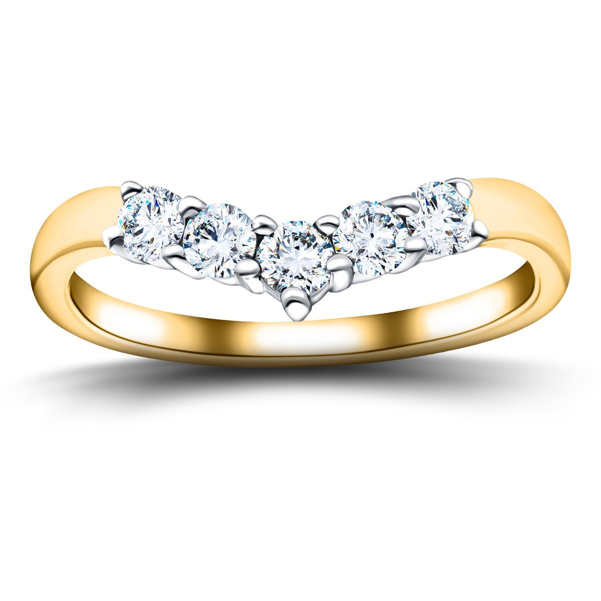 5 Stone Diamond Wishbone Ring 0.45ct G/SI Diamonds In 18k Yellow Gold - All Diamond