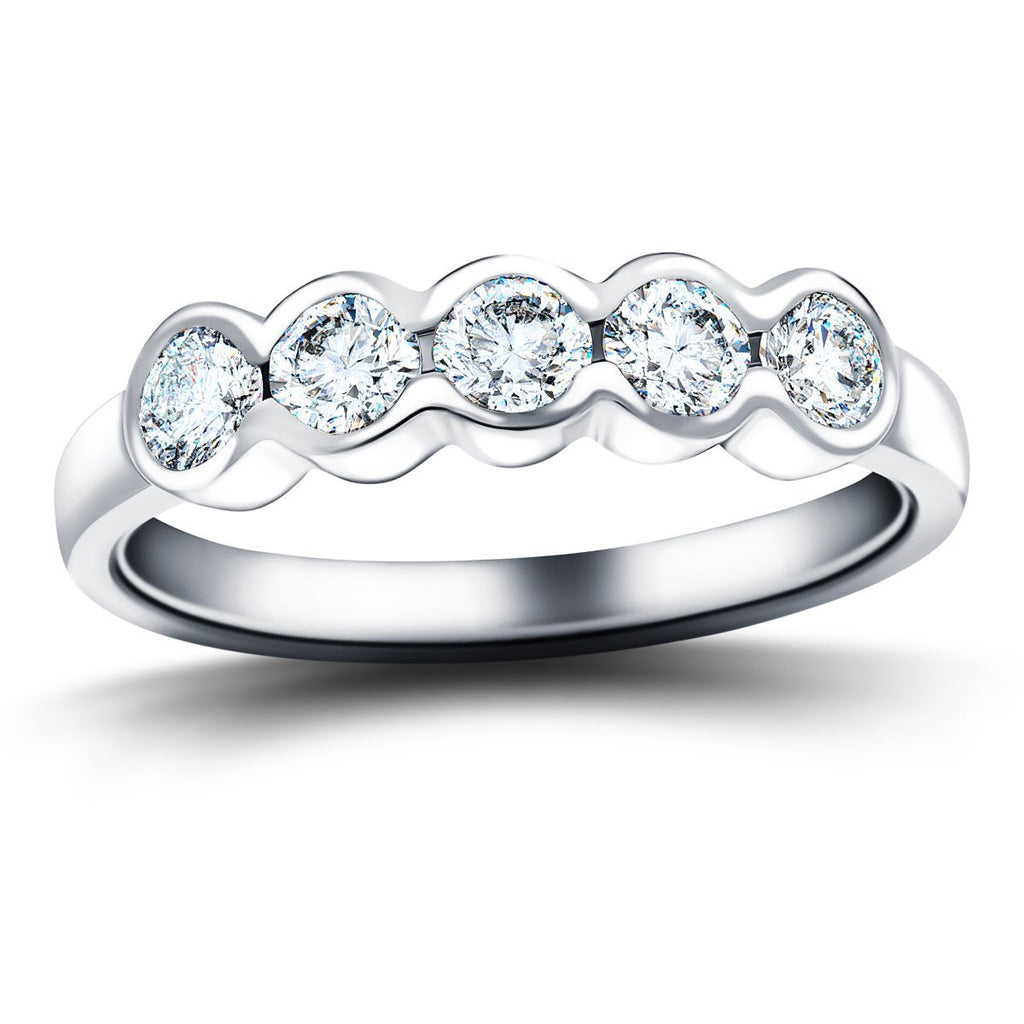 5 Stone Semi Bezel Set Diamond Ring 1.35ct G/SI in Platinum - All Diamond