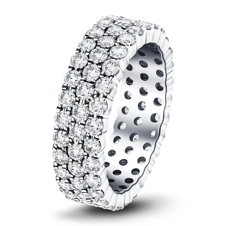 Anillo de eternidad completa de tres filas con 66 piedras, platino y diamantes de 6,00 quilates