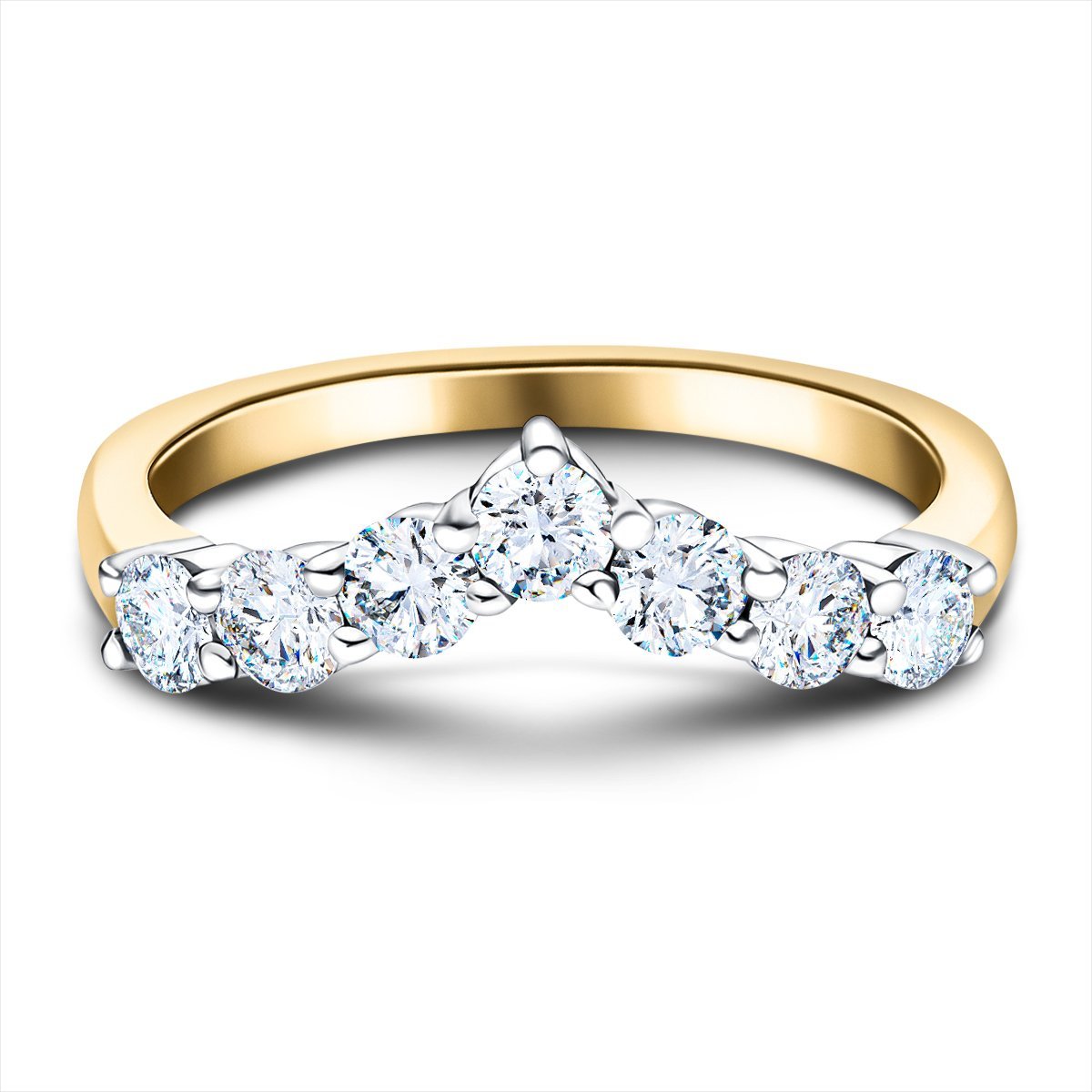 7 Stone Diamond Wishbone Ring 1.00ct G/SI Diamonds in 18k Yellow Gold - All Diamond