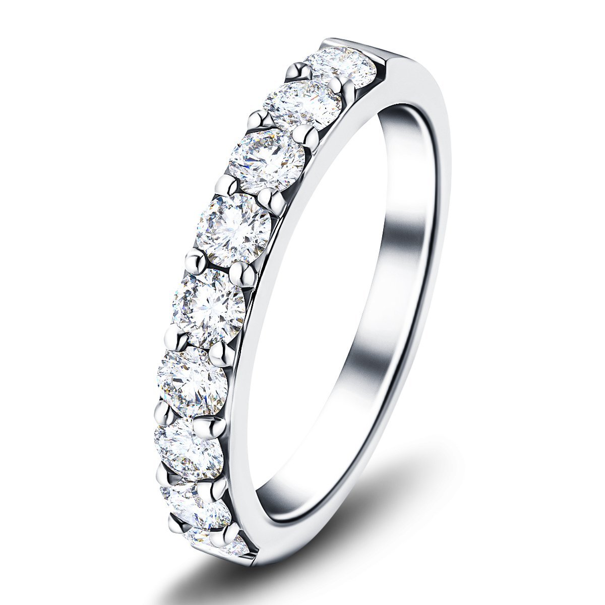 7 Stone Half Eternity Ring 1.60ct G/SI Diamonds in 18k White Gold 4.1mm - All Diamond