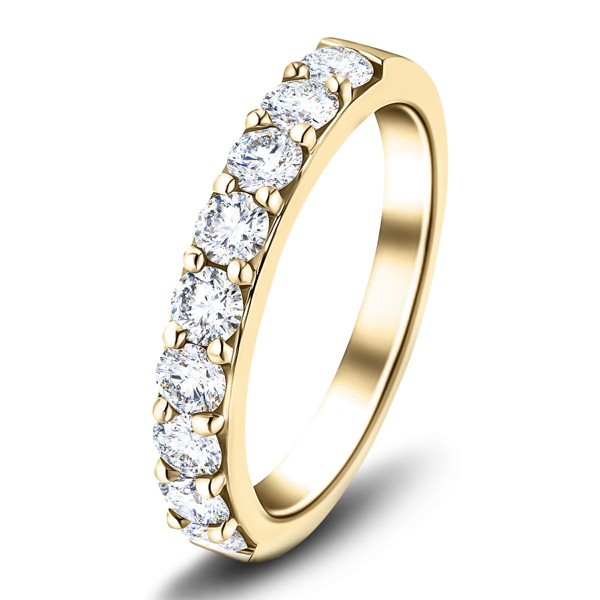 7 Stone Half Eternity Ring 1.60ct G/SI Diamonds in 18k Yellow Gold 4.1mm - All Diamond