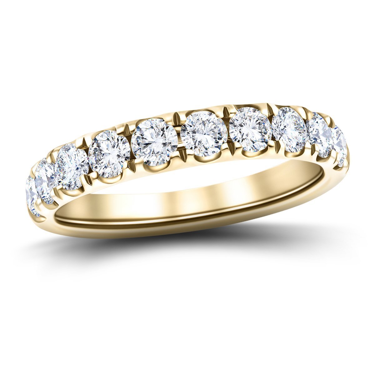 8 Stone Half Eternity Ring 1.50ct G/SI Diamonds in 18k Yellow Gold - All Diamond