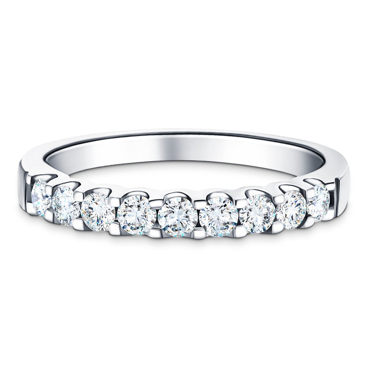 9 Stone Half Eternity Ring 0.80ct G/SI Diamonds in 18k White Gold 3.2mm - All Diamond