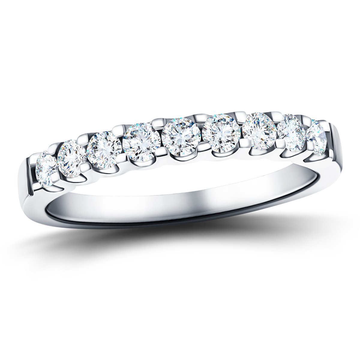 9 Stone Half Eternity Ring 0.80ct G/SI Diamonds in Platinum 3.2mm - All Diamond