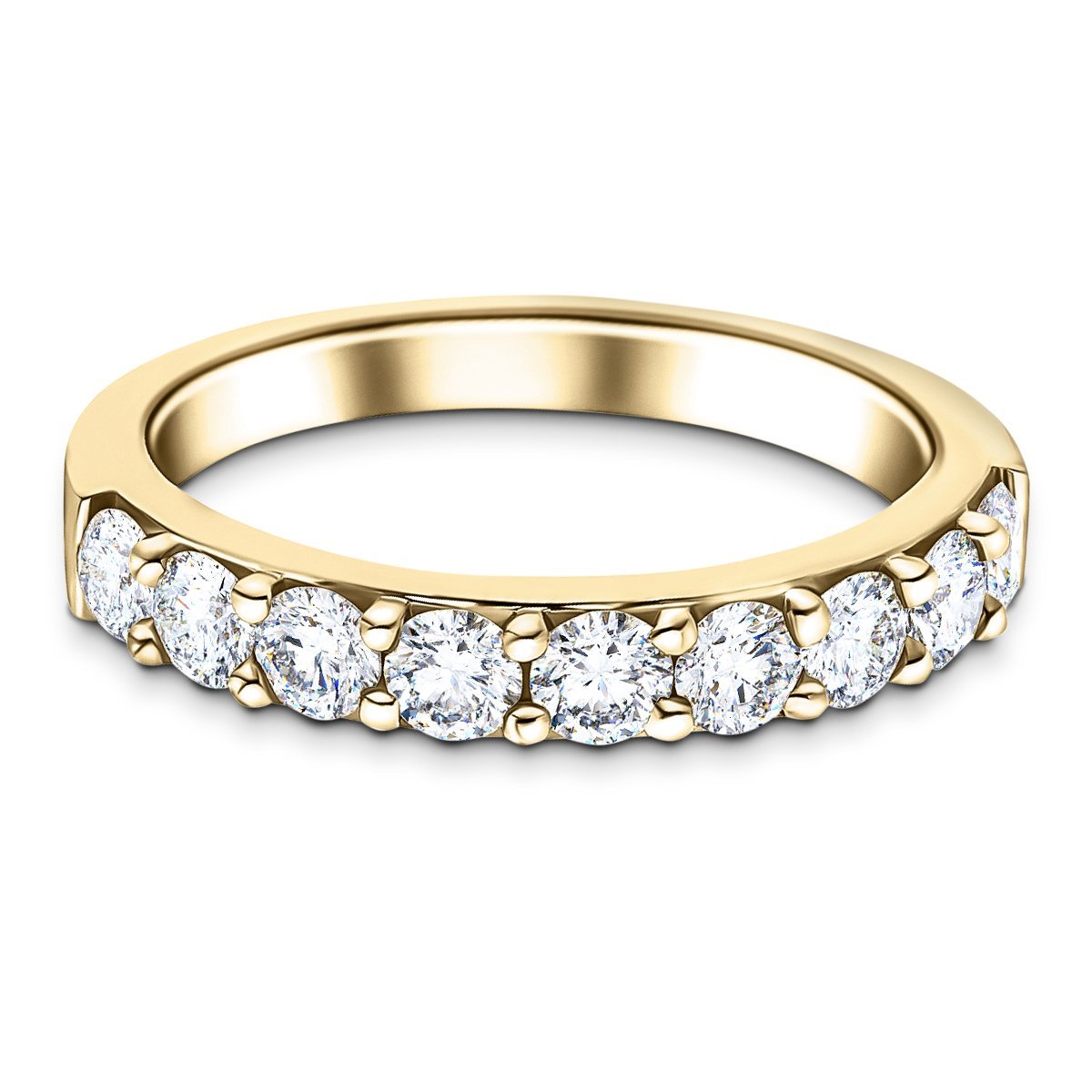 9 Stone Half Eternity Ring 1.00ct G/SI Diamonds in 18k Yellow Gold 3.3mm - All Diamond