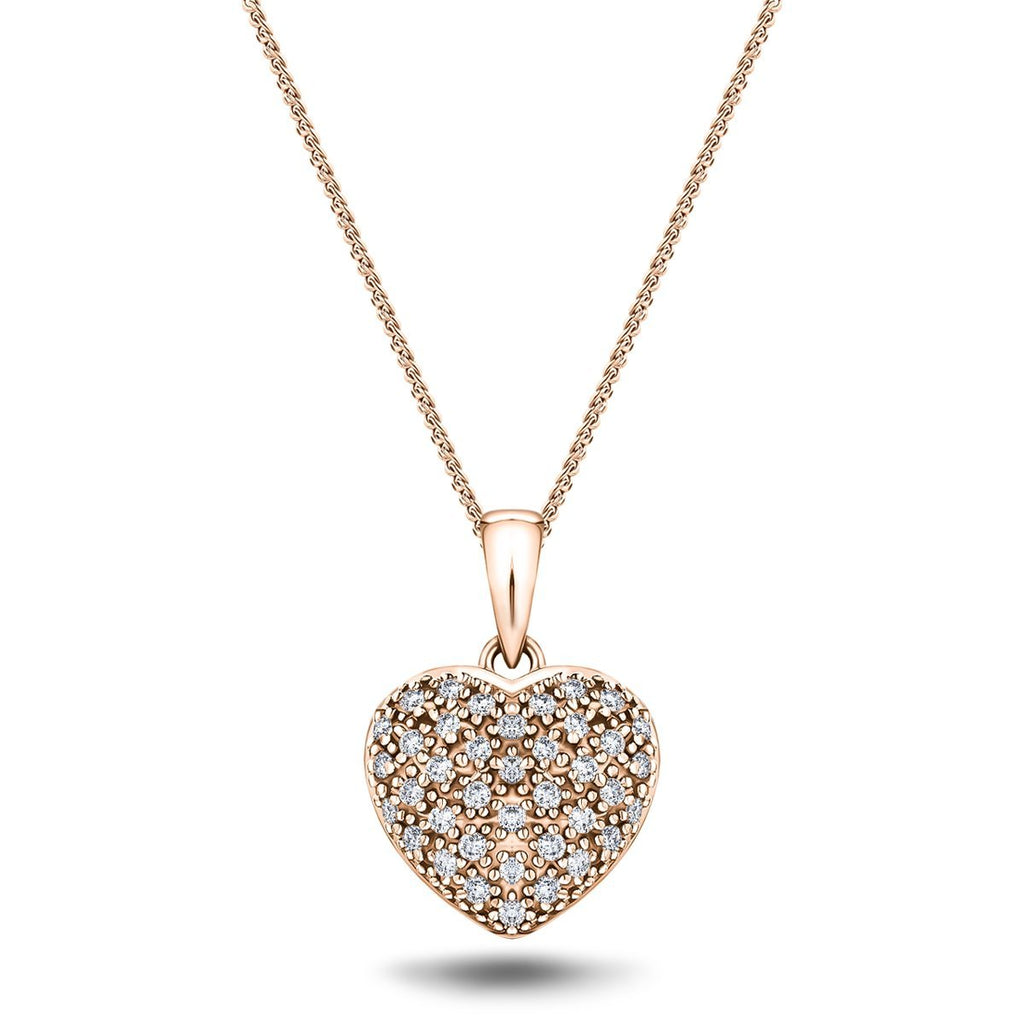 9K Rose Gold 0.20ct Diamond Heart Pendant - All Diamond