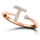 Anillo "T" con inicial de diamante de 0,10 ct de calidad superior en oro rosa de 18 quilates