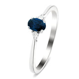 Blue Sapphire 0.60ct Diamond 0.06ct Three Stone Ring 9k White Gold