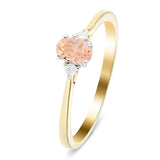 Morganite 0.40ct Diamante 0.06ct Anillo de tres piedras 9k Oro amarillo