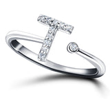 Anillo con Diamante Inicial 'T' 0.10ct Calidad Premium en Oro Blanco 18k