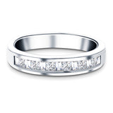 Anillo de media eternidad con diamantes de talla baguette y princesa, platino de 0,50 quilates