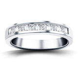 Anillo de media eternidad con diamantes de talla baguette y princesa, platino de 0,50 quilates