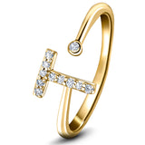 Anillo con Diamante Inicial 'T' 0.10ct Calidad Premium en Oro Amarillo 18k