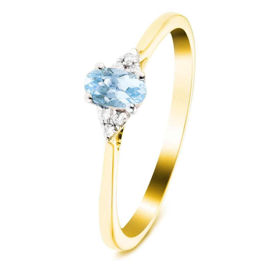 Aquamarine 0.25ct Diamond 0.03ct Cluster Ring 9k Yellow Gold - All Diamond