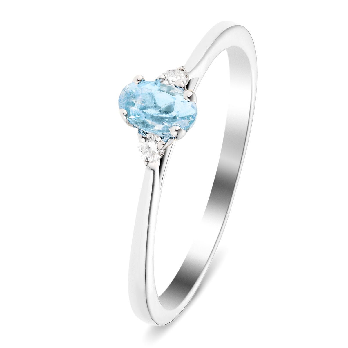 Aquamarine 0.25ct Diamond 0.05ct Three Stone Ring 9k White Gold - All Diamond