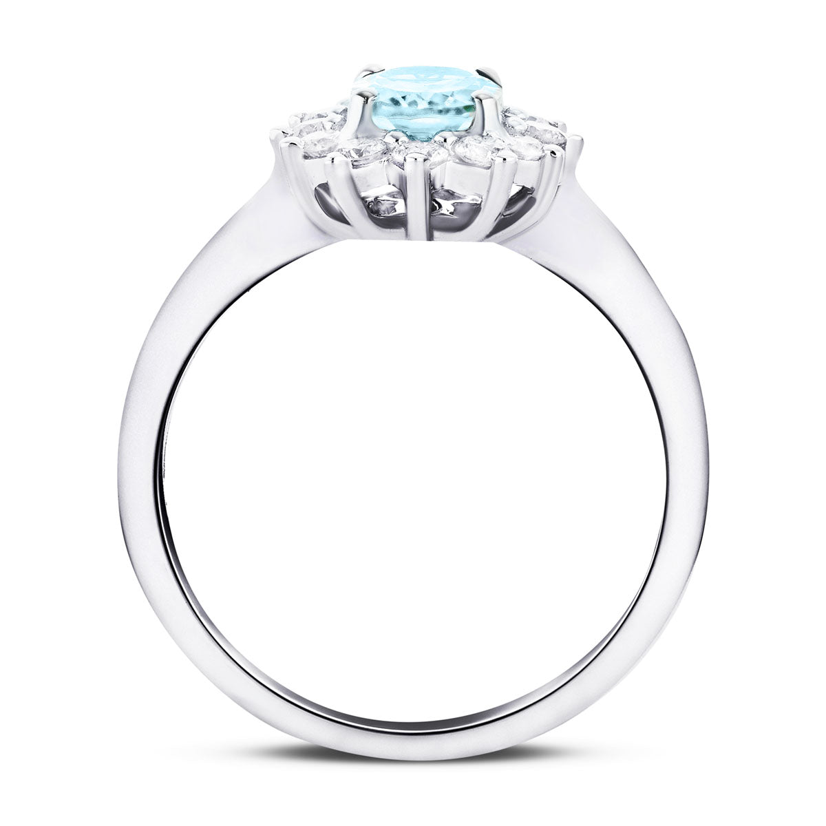 Aquamarine 0.65ct and Diamond 0.31ct Cluster Ring in Platinum - All Diamond