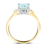 Aquamarine 1.37ct and Diamond 0.08ct Ring in 18K Yellow Gold - All Diamond