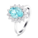 Aquamarine 1.79ct and Diamond 0.54ct Cluster Ring in 18K White Gold - All Diamond