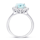 Aquamarine 1.79ct and Diamond 0.54ct Cluster Ring in Platinum - All Diamond