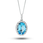 Aquamarine 3.20ct & 0.36ct G/SI Diamond Necklace in 18k White Gold - All Diamond