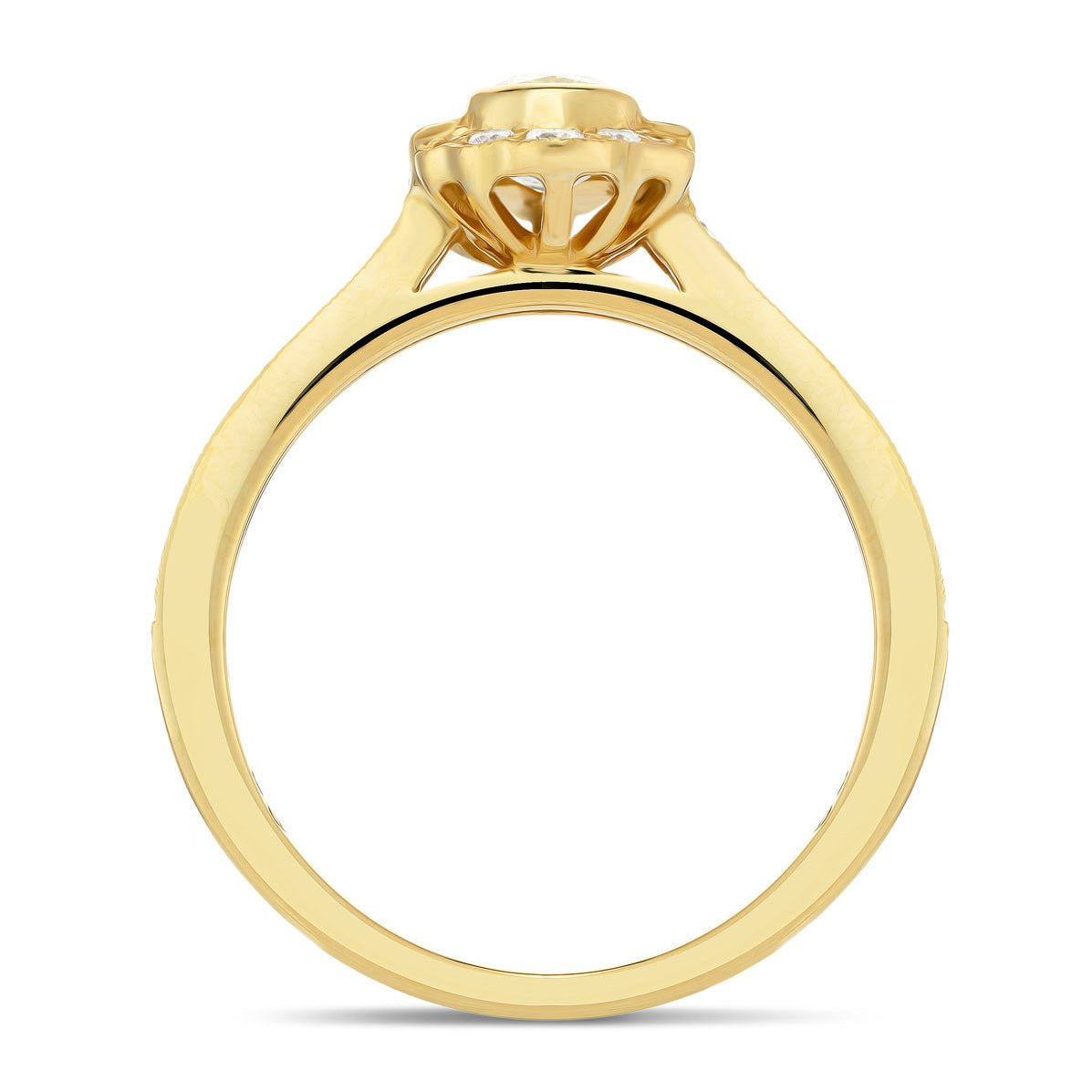Art Deco Cushion Yellow Diamond 0.65ct Rub Over Ring in 18k Yellow Gold - All Diamond