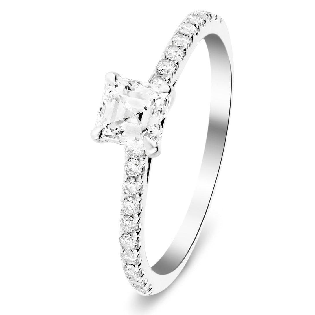 Asscher Cut Diamond Side Stone Engagement Ring 0.55ct E/VS in Platinum - All Diamond