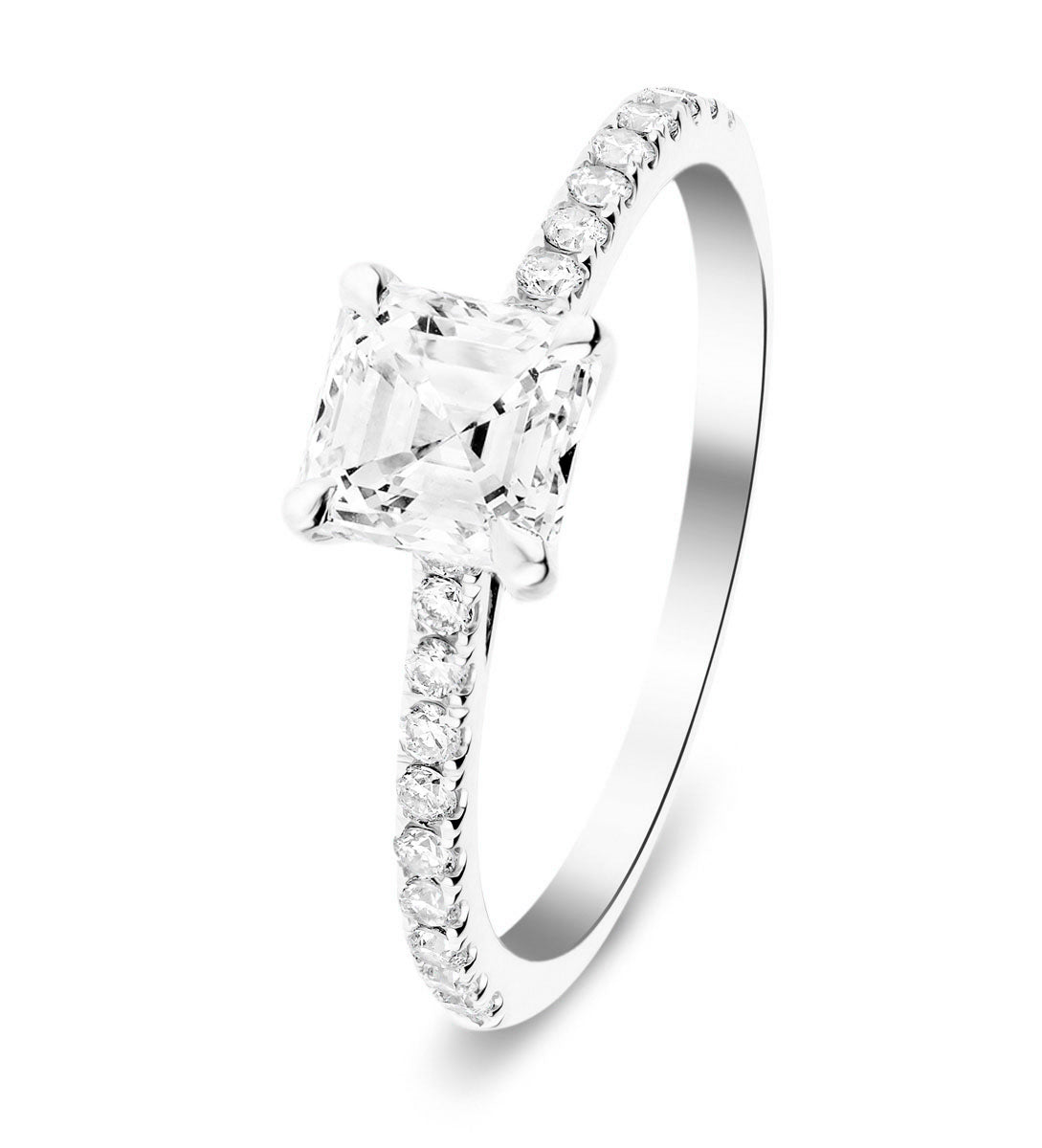 Asscher Cut Diamond Side Stone Engagement Ring 1.00ct E/VS in Platinum - All Diamond