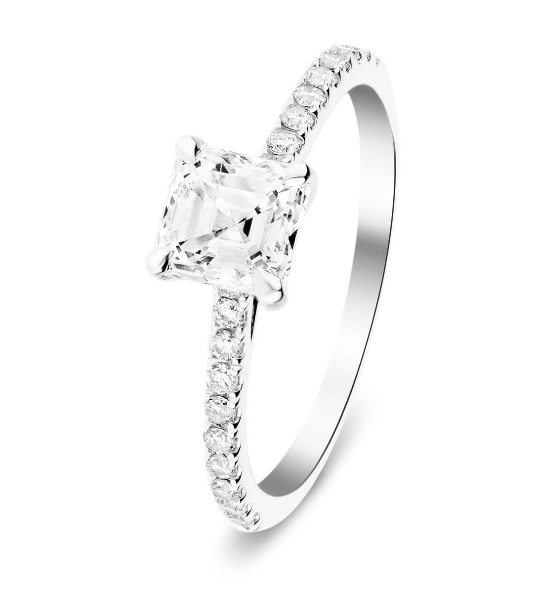 Asscher Cut Diamond Side Stone Engagement Ring 1.30ct E/VS in Platinum - All Diamond