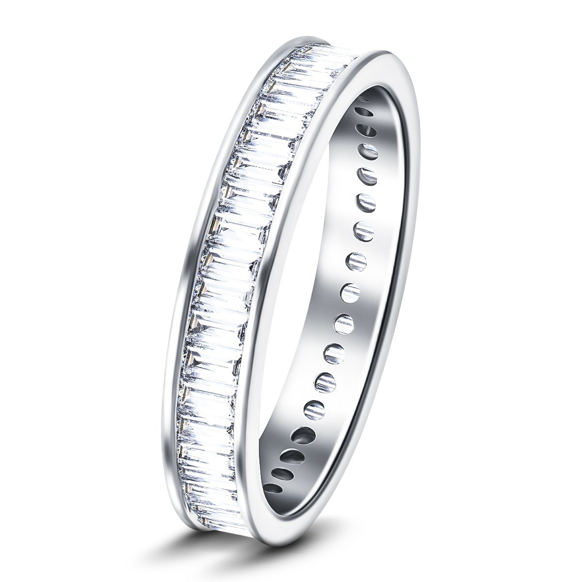 Baguette Channel Diamond Full Eternity Ring 1.50ct 18k White Gold 4.0mm - All Diamond