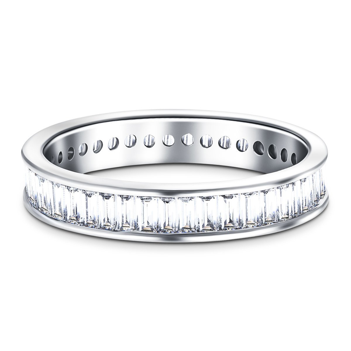 Baguette Channel Diamond Full Eternity Ring 1.50ct 18k White Gold 4.0mm - All Diamond