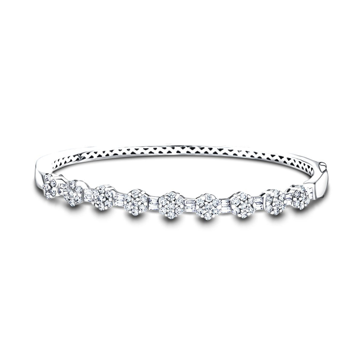 Baguette & Round Diamond Bangle 1.85ct G/SI Diamond in 18k White Gold - All Diamond