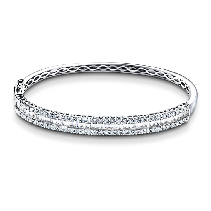 Brazalete de diamantes redondos y de talla baguette Diamante G/SI de 3,50 quilates en oro blanco de 18 k