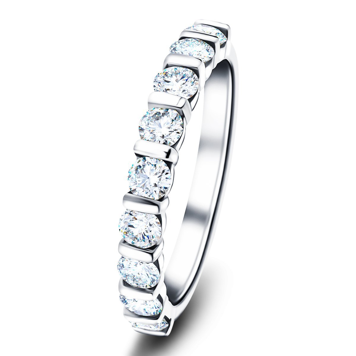 Bar Set Diamond Half Eternity Ring 0.75ct G/SI Diamonds 18k White Gold - All Diamond