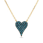 Blue Diamond Pave Heart Pendant Necklace 0.50ct in 18k Yellow Gold - All Diamond