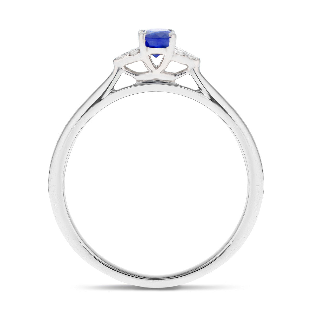 Blue Sapphire 0.30ct Diamond 0.03ct Cluster Ring 9k White Gold - All Diamond