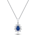 Blue Sapphire 0.45ct & 0.20ct G/SI Diamond Necklace in 18k White Gold - All Diamond