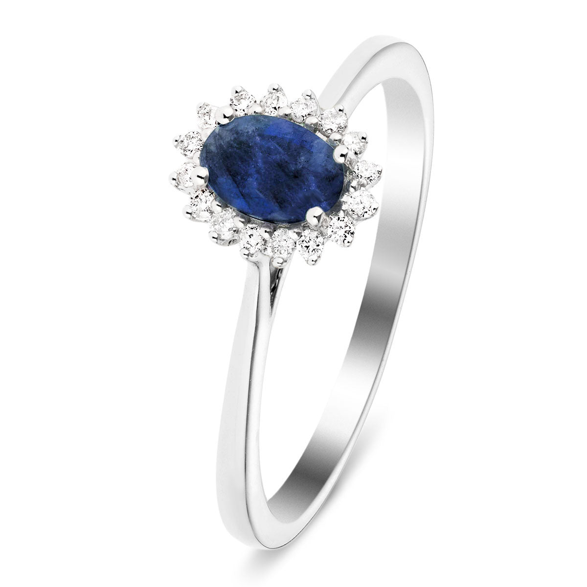 Blue Sapphire 0.60ct and Diamond 0.10ct Ring In 9K White Gold - All Diamond