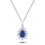 Blue Sapphire 0.80ct & 0.50ct G/SI Diamond Necklace in 18k White Gold - All Diamond