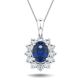 Blue Sapphire 1.80ct & 0.70ct G/SI Diamond Necklace in 18k White Gold - All Diamond