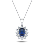 Blue Sapphire 1.80ct & 0.70ct G/SI Diamond Necklace in 18k White Gold - All Diamond