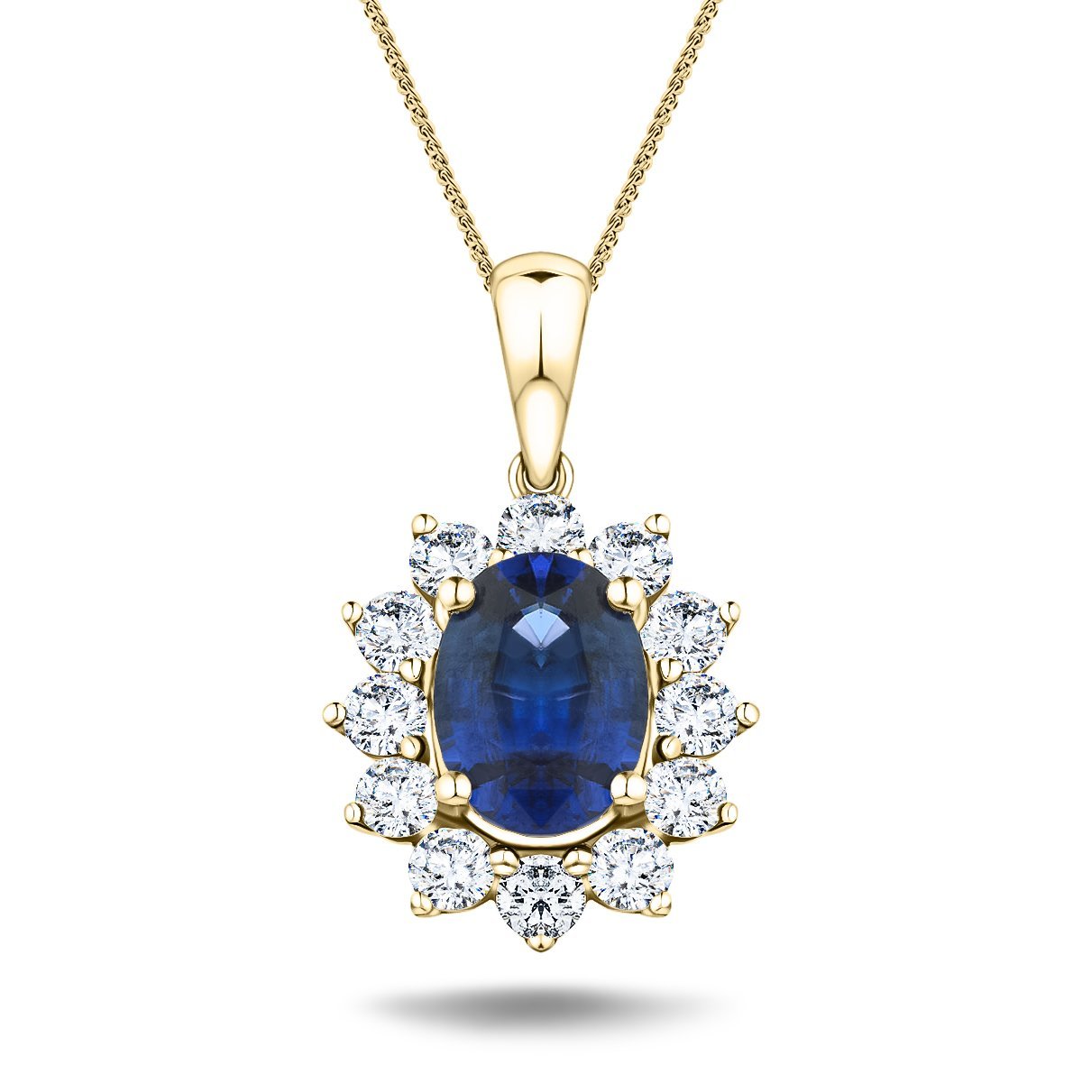 Blue Sapphire 1.80ct & 0.70ct G/SI Diamond Necklace in 18k Yellow Gold - All Diamond